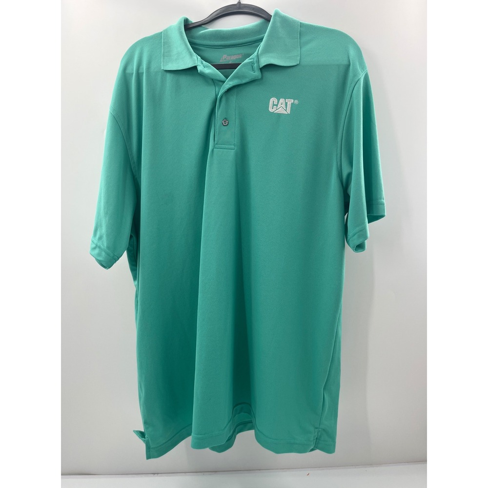 Paragon CAT Caterpillar Mens XL‎ Polo Shirt Teal Green Short Sleeve Workwear